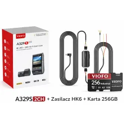 Kamera samochodowa VIOFO A329S 2CH + zasilacz HK6 + karta pamięci 256GB – zestaw